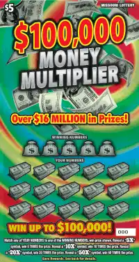 MO Lottery $100,000 MONEY MULTIPLIER Scratcher Ticket