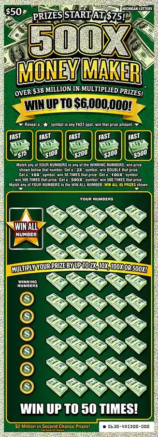 MI Lottery 500X Money Maker Scratch Off Ticket