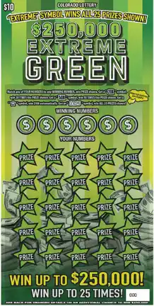 CO Lottery $250,000 Extreme Green Scratch Off Game