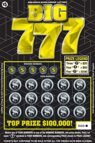 AR Lottery BIG 777 Scratch Off Ticket
