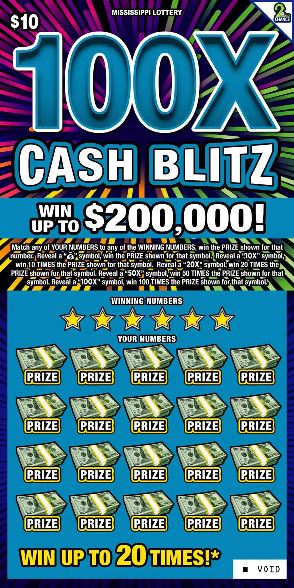 Mississippi Lottery 100X CASH BLITZ Scratch Off Ticket