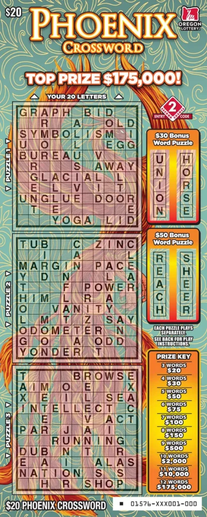 Oregon Lottery Phoenix Crossword Scratcher Ticket