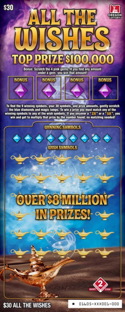 Oregon Lottery All the Wishes Scratcher Ticket