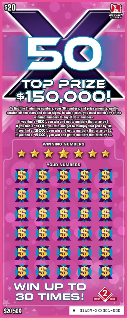 Oregon Lottery 50X Scratcher Ticket