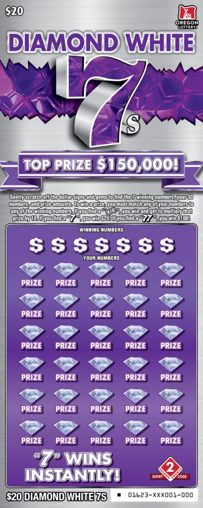 Oregon Lottery Diamond White 7s Scratcher Ticket