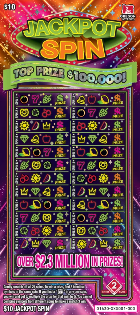 Oregon Lottery Jackpot Spin Scratcher Ticket
