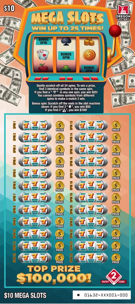 Oregon Lottery Mega Slots Scratcher Ticket