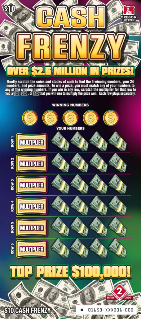Oregon Lottery Cash Frenzy Scratcher Ticket