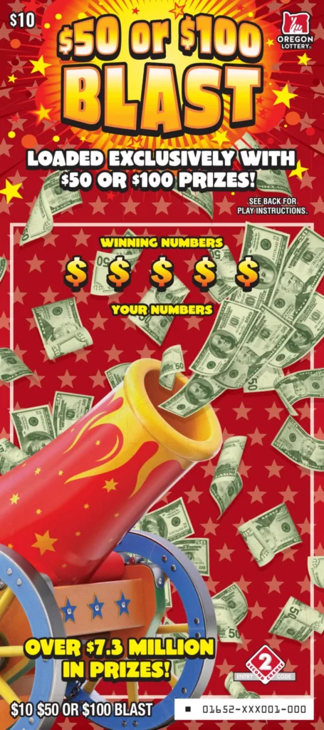 Oregon Lottery $50 or $100 Blast Scratcher Ticket