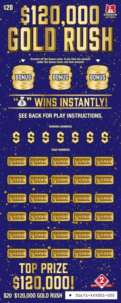 Oregon Lottery $60,000 Gold Rush Scratcher Ticket