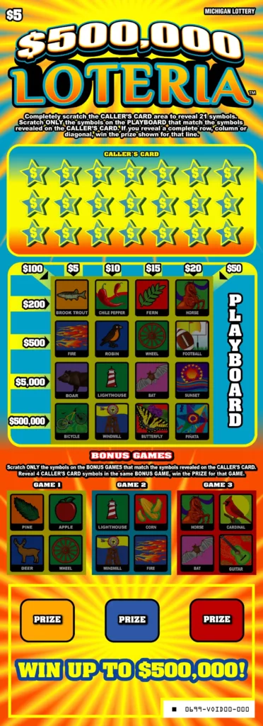 Michigan Lottery $500,000 Loteria Scratch-Off Ticket