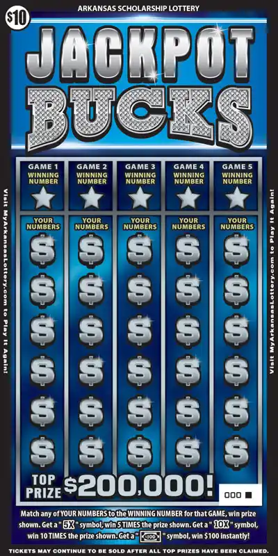 Arkansas Lottery Jackpot Bucks Scratch-Off Ticket
