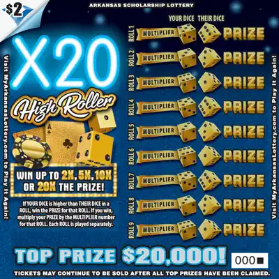 Arkansas Lottery X20 High Roller Scratch-Off Ticket