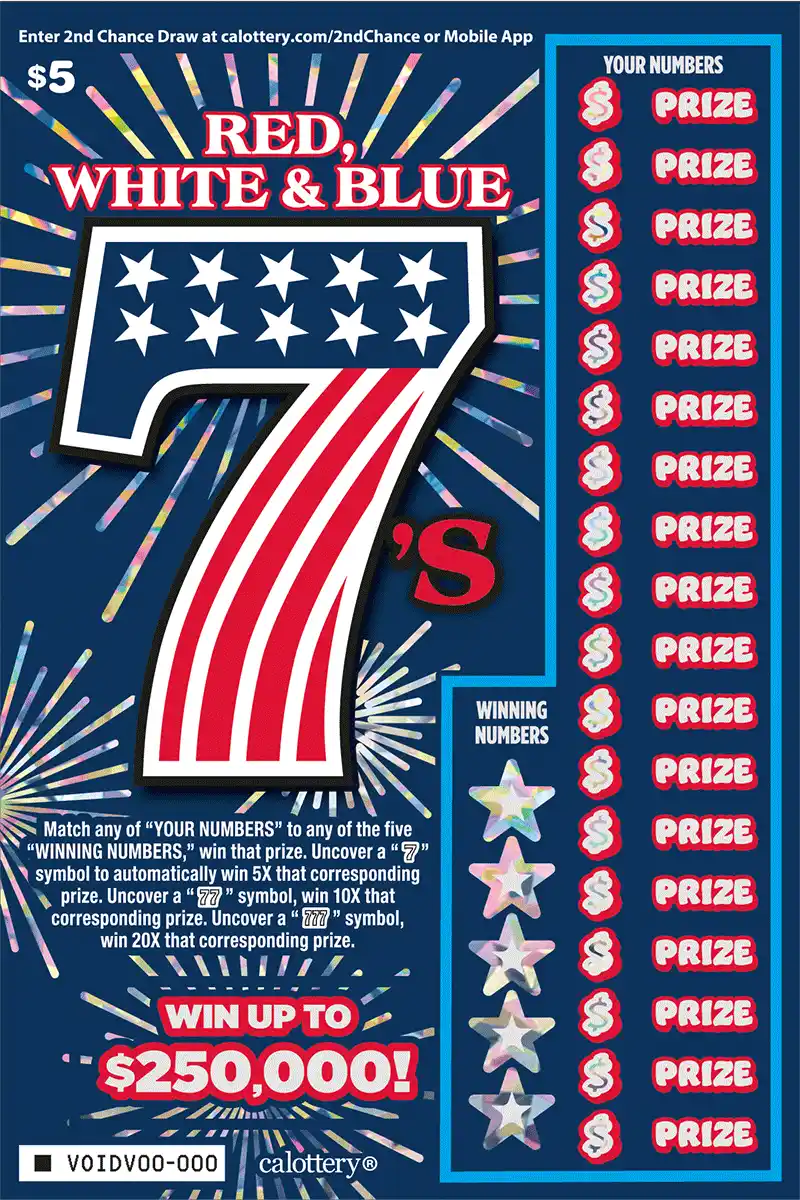 California Lottery Red, White & Blue 7's Scratcher Ticket