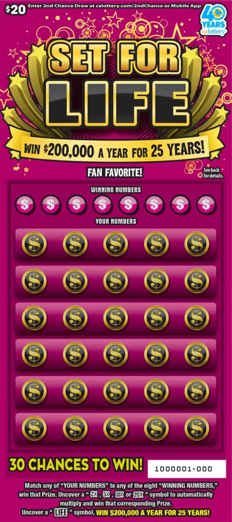California Lottery Set for Life Scratcher Ticket