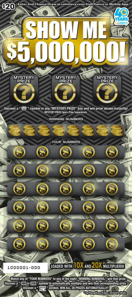 California Lottery Show Me $5,000,000! Scratcher Ticket