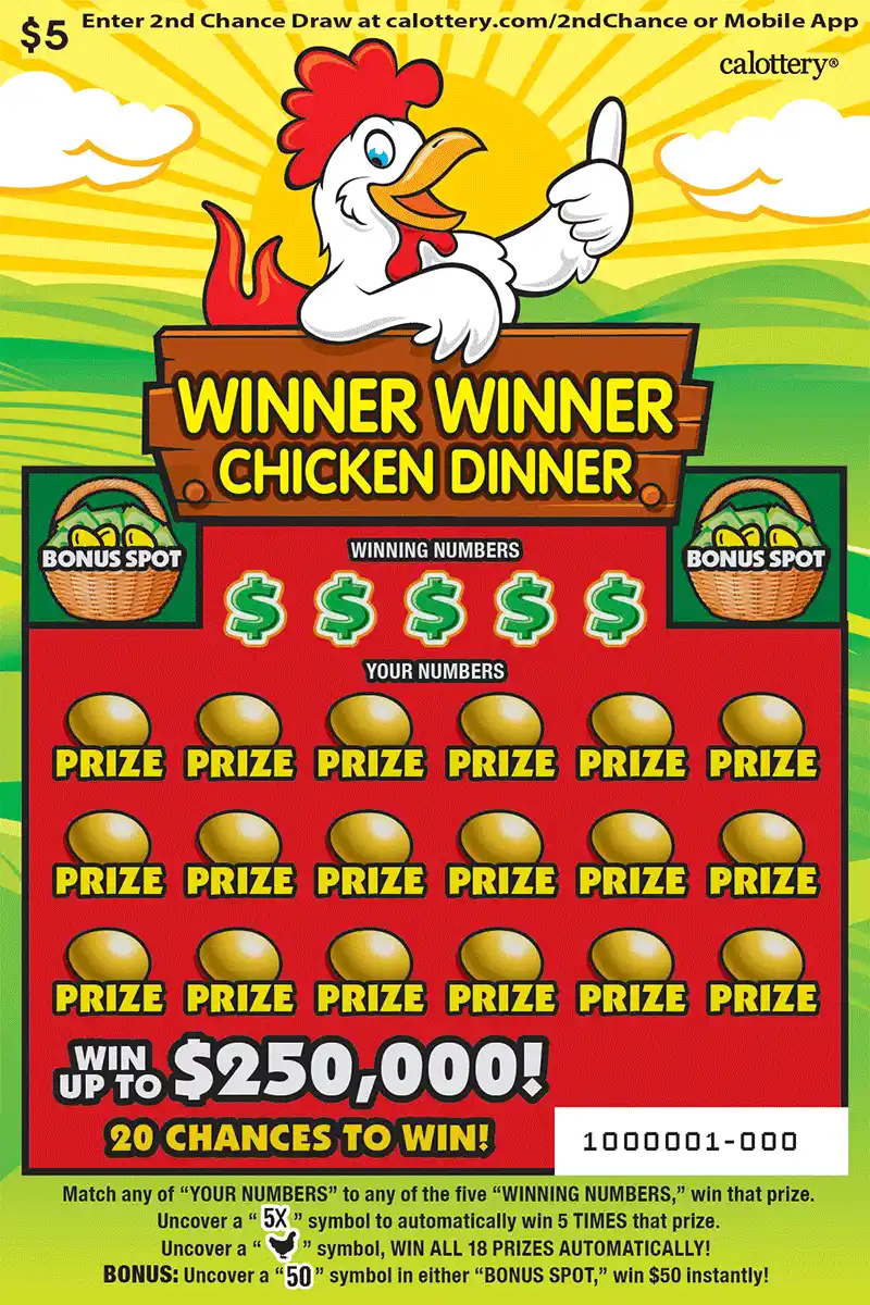 California Lottery Winner Winner Chicken Dinner Scratcher Ticket