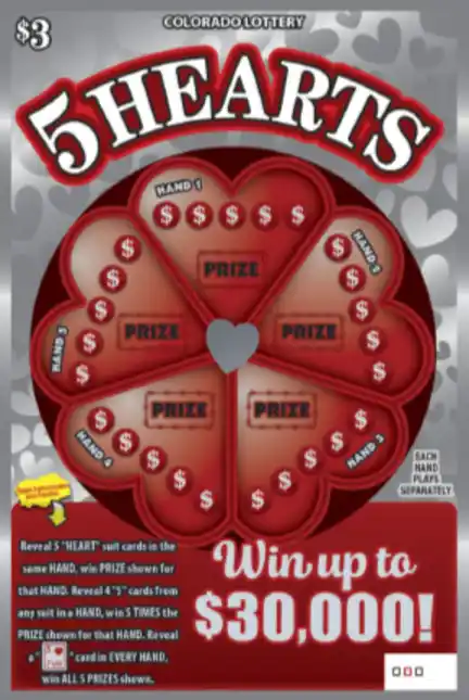 Colorado Lottery 5 HEARTS Scratch-Off Game