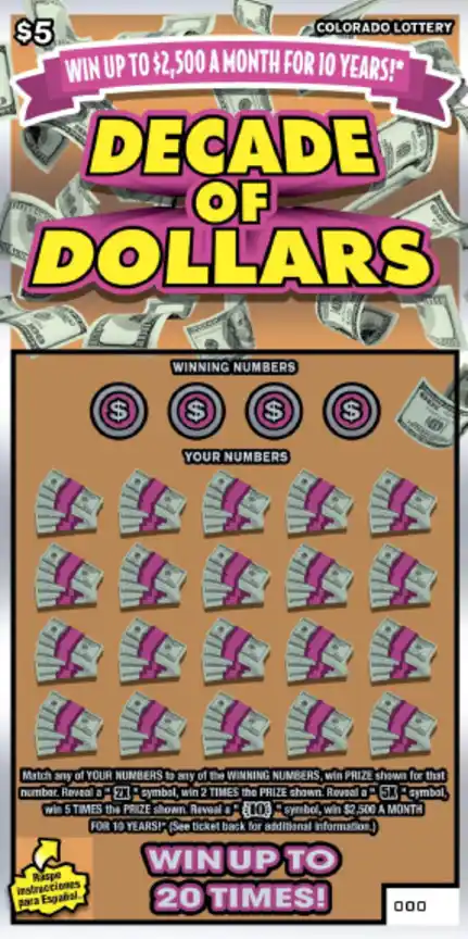 Colorado Lottery Decade of Dollars Scratch-Off Game