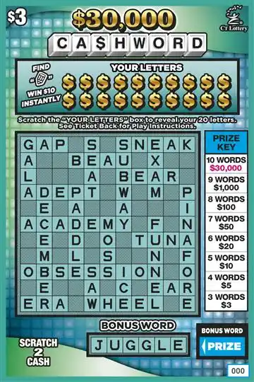 Connecticut Lottery $30,000 Cashword Scratch-Off Ticket