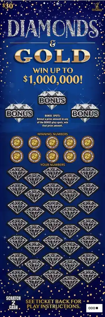 Connecticut Lottery DIAMONDS & GOLD Scratch-Off Ticket