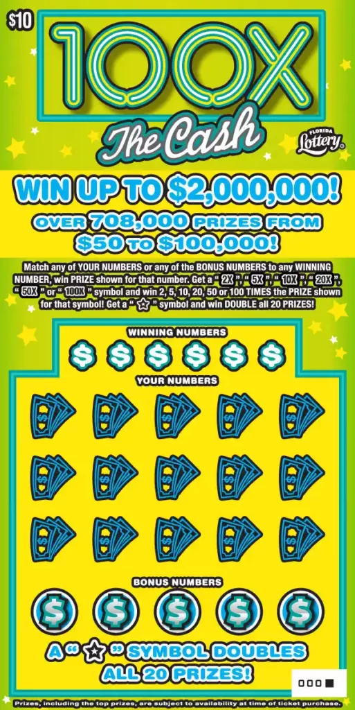 Florida Lottery 100X THE CASH Scratch-Off Ticket