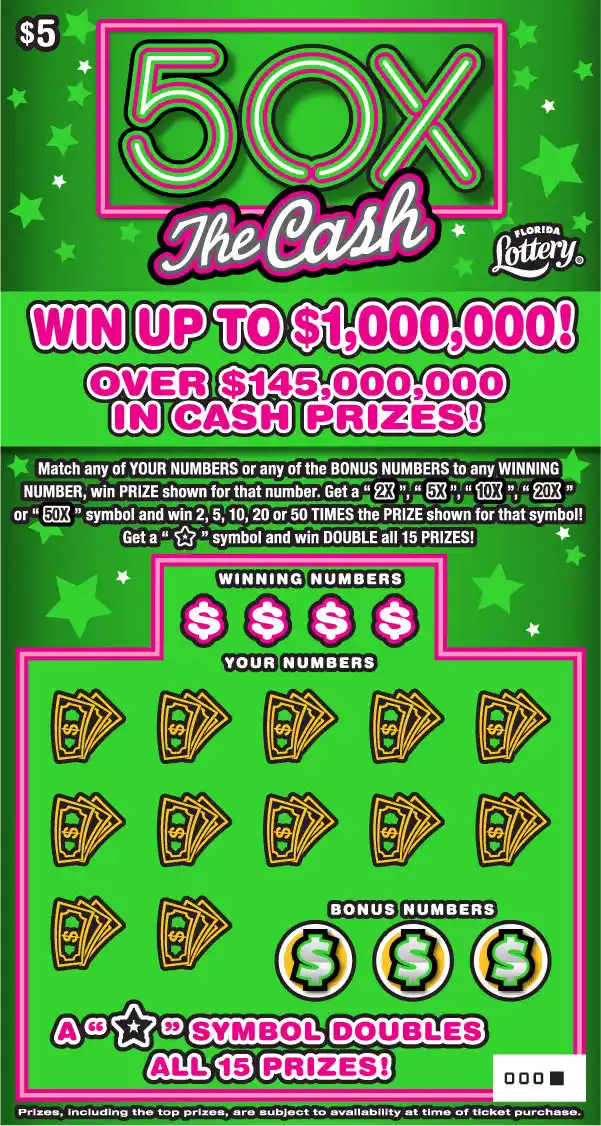 Florida Lottery 50X THE CASH Scratch-Off Ticket