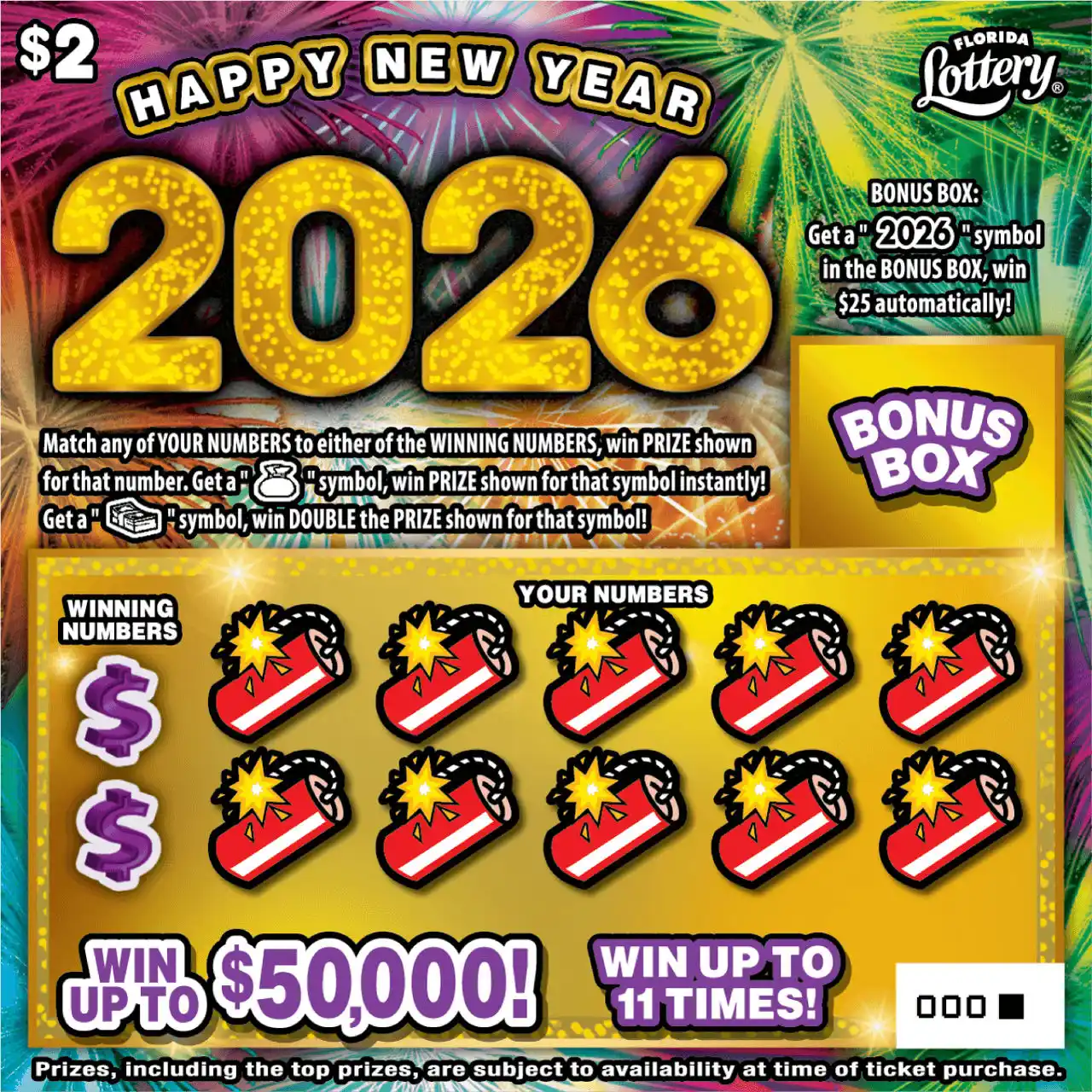 Florida Lottery HAPPY NEW YEAR 2026 Scratch-Off Ticket
