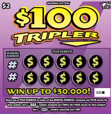 Georgia Lottery $100 TRIPLER Scratcher Game