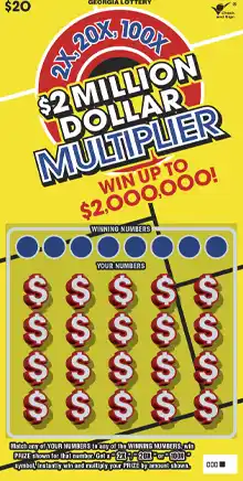 Georgia Lottery $2 MILLION DOLLAR MULTIPLIER Scratcher Game
