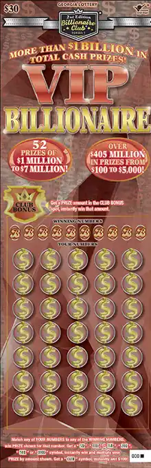 Georgia Lottery 2nd Edition Billionaire Club Scratcher Game