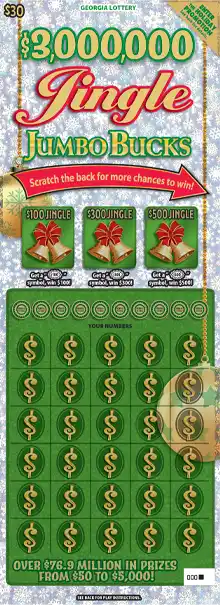 Georgia Lottery $3,000,000 Jingle JUMBO BUCKS Scratcher Game