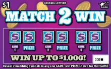 Georgia Lottery MATCH 2 WIN Scratcher Game