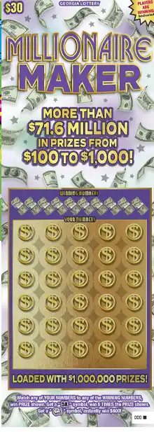 Georgia Lottery MILLIONAIRE MAKER Scratcher Game