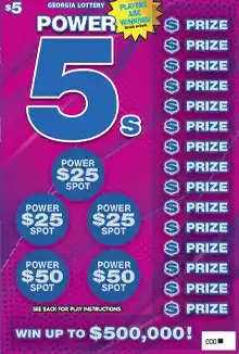 Georgia Lottery POWER 5s Scratcher Game