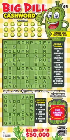 Idaho Lottery Big Dill Cashword Scratch-Off Ticket