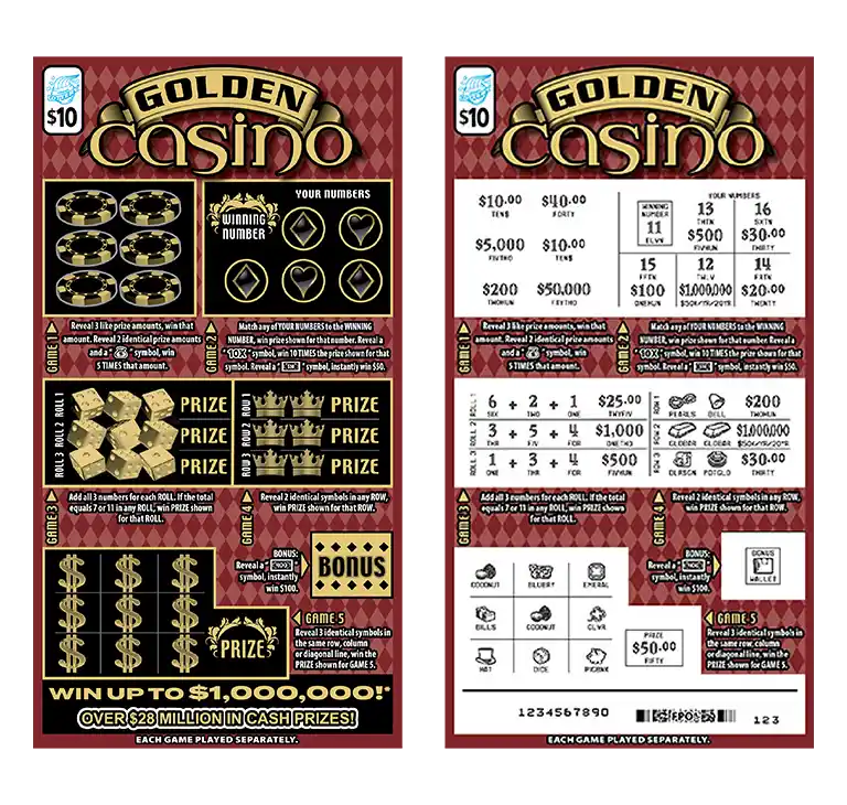 Illinois Lottery Golden Casino Scratch-Off Ticket