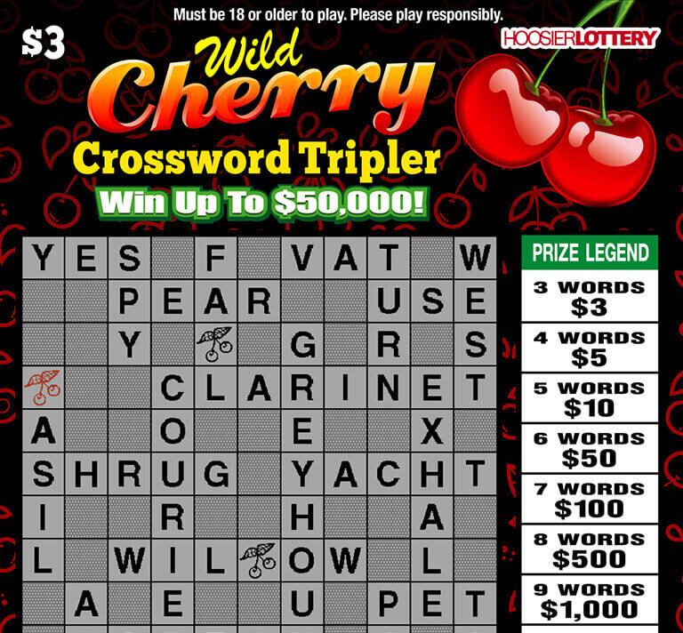 Hoosier Lottery Wild Cherry Crossword Tripler Scratch-Off Game