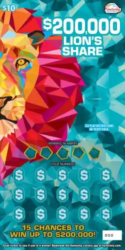 Kentucky Lottery $200,000 Lion's Share Scratch-Off Game