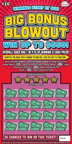 Kentucky Lottery Big Bonus Blowout Scratch-Off Game