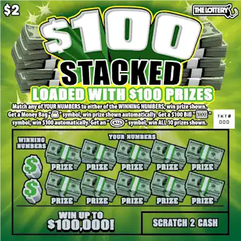 Massachusetts Lottery $100 STACKED Scratch-Off Ticket