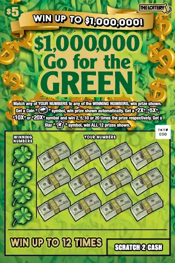 Massachusetts Lottery $1,000,000 GO FOR THE GREEN Scratch-Off Ticket