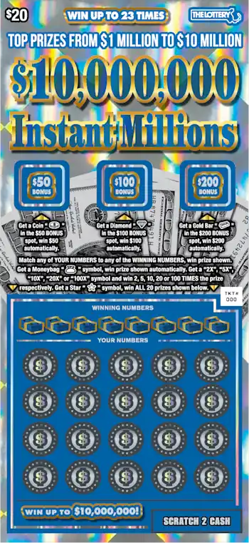 Massachusetts Lottery $10,000,000 INSTANT MILLIONS Scratch-Off Ticket