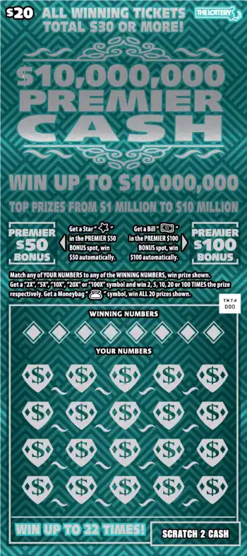 Massachusetts Lottery $10,000,000 PREMIER CASH Scratch-Off Ticket