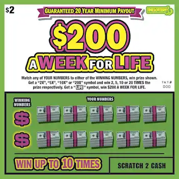 Massachusetts Lottery $200 A WEEK FOR LIFE Scratch-Off Ticket