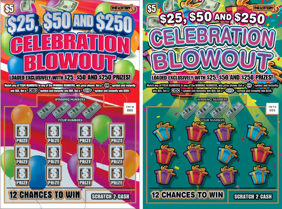 Massachusetts Lottery $25, $50 and $250 CELEBRATION BLOWOUT Scratch-Off Ticket
