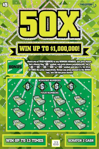 Massachusetts Lottery 50X Scratch-Off Ticket