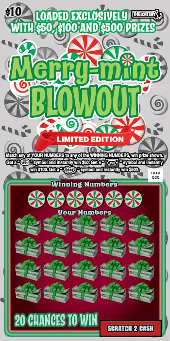 Massachusetts Lottery MERRY-MINT BLOWOUT Scratch-Off Ticket