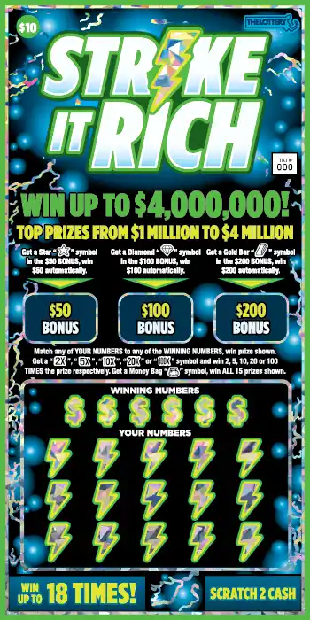 Massachusetts Lottery STRIKE IT RICH Scratch-Off Ticket