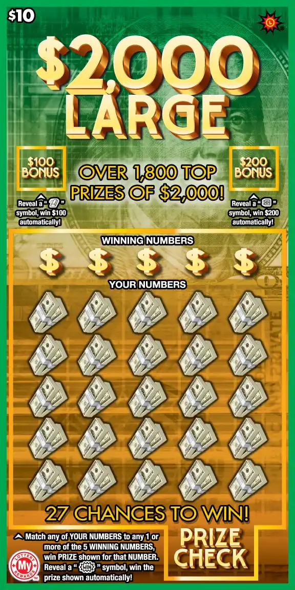 Maryland Lottery $2,000 Large Scratch-Off Ticket